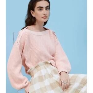 $595 Adeam Bateau Neckline Knit Sweater Buttoned Shoulder SM